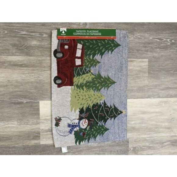 Tapestry Placemats 13" x 19" Home Decor Christmas/ Red Truck Snowman Trees 1 pc - Picture 3 of 4